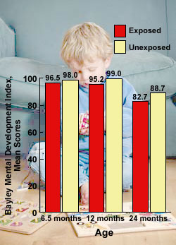 Graph of Mental Development Scores For Prenatally Cocaine-Exposed and Unexposed High-Risk Children