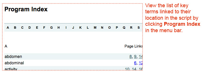 This image shows how to use the program index on the DVD Documentation page.