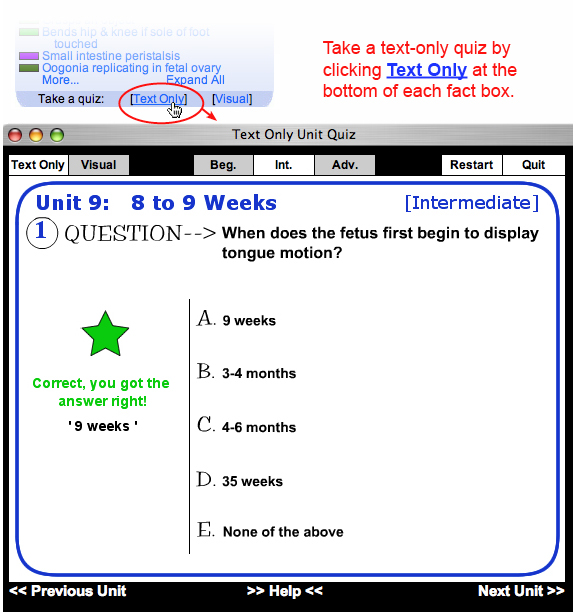 Take a text-only quiz by clicking Text Only at the bottom of each fact box.