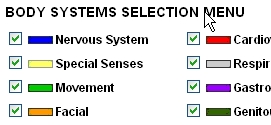 Screenshot of the Body Systems Selection Menu