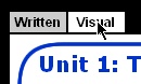 Screenshot showing the written/visual quiz type selection boxes at the top of the quiz